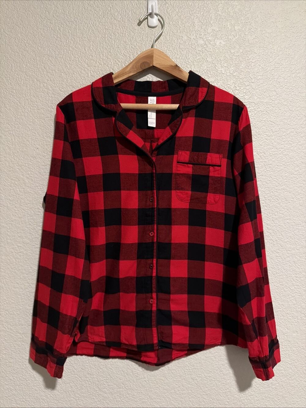 NEW Stars Above Red Black Flannel Button Pajama Top Cotton Sleepwear Comfy Sz M
